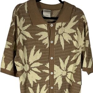 Massive Luxury Floral Brown Button Down Knit Crochet Men’s Size L